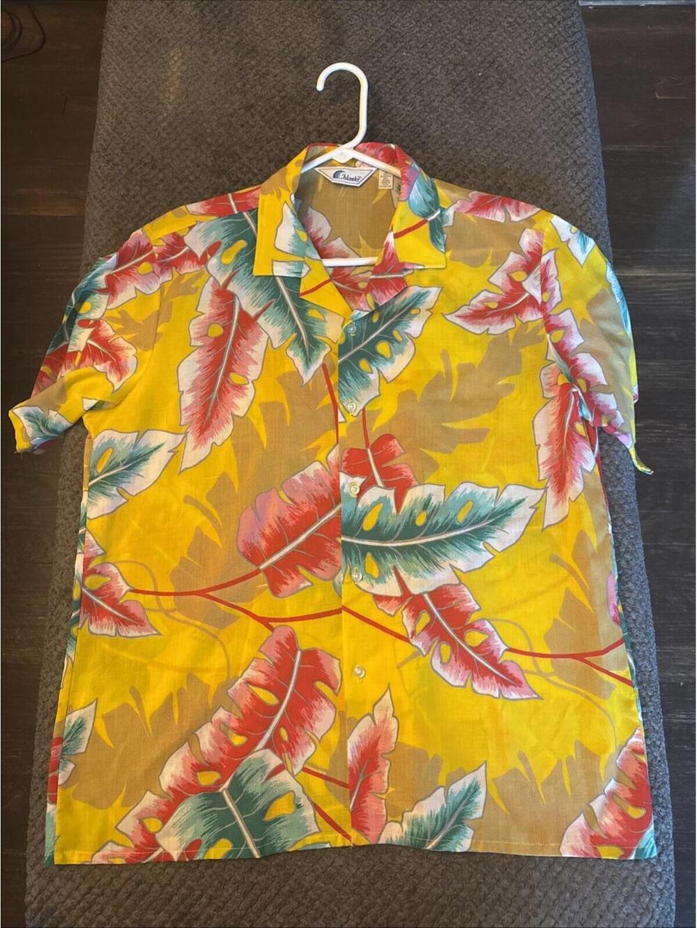 Vintage Islander Hawaiian Camp Button Up Shirt 60s 70s Tropical Trees Mens Large